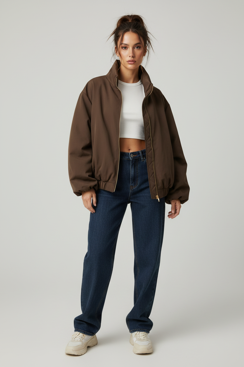 Bruine jas op model